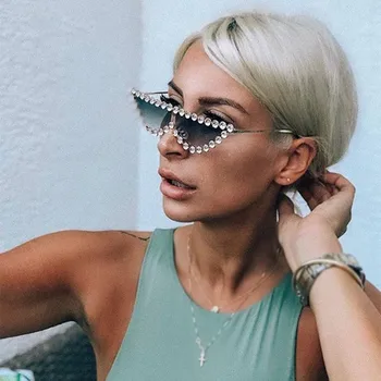 2019 Damele de Lux Stras Ochi de Pisica ochelari de Soare pentru Femei Brand Design Cadru Metalic de Aur Pahare Mici Cateye Ochelari de Soare UV400