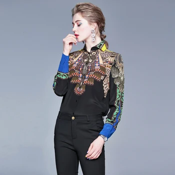 2019 Designer De Moda Pistei Bluze Femei Bluze Cu Maneca Lunga Tricou Vintage Imprimate Bluza Femei Topuri Si Bluze Camisa Feminina