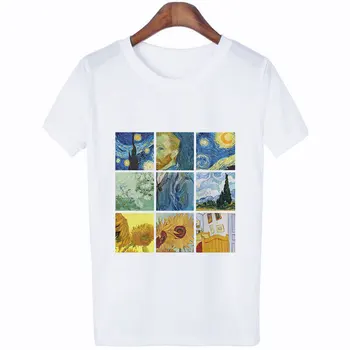 2019 Femei de Moda de Top Tricou Maneca Scurta O-Gât Arta lui Van Gogh Pictura Celebra Harajuku Print T-shirt Creativitatea Artistică Tees