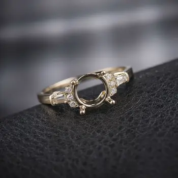 2019 Femei DIY Inele de Setare Rotund 6.5 mm Inel de Fixare Solid 14K Aur Galben Real Aniversare de Nunta de Diamant Semi Inel Pentru Doamna