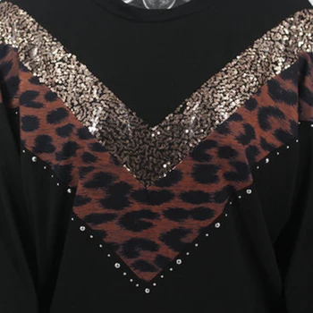 2019 Femei Elegante Toamna O Gatului Maneca Lunga Print Leopard Paiete Pulover Bluza Guler Top Tricotate Jumper Pulover Cămașă