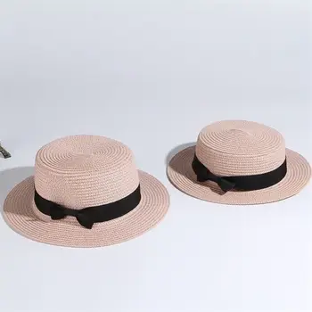 2019 Fierbinte Părinte-copil pălărie de soare femei bărbați pălării de soare arc de mîna de paie capac beach Flat brim hat fete casual de vara capac 52-55-58cm