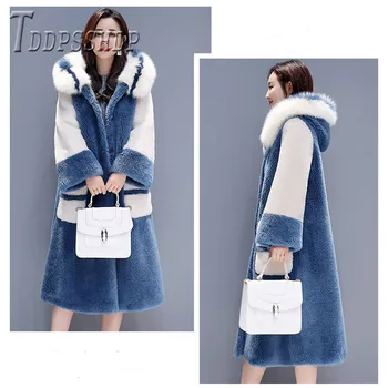 2019 Iarna Gros Imitație Lambswool Femei Haina De Puf Cu Guler Lung Stil Feminin Cald Palton