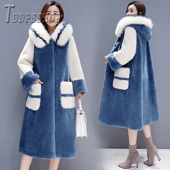 2019 Iarna Gros Imitație Lambswool Femei Haina De Puf Cu Guler Lung Stil Feminin Cald Palton