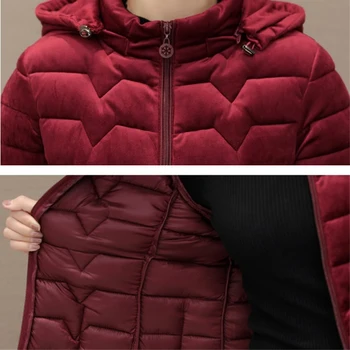 2019 Jacheta de Iarna pentru Femei Hanorac de Aur Haină de Catifea Lung în Jos Bumbac Jachete Îmbrăcăminte de Mari dimensiuni Casacos de Inverno Feminino R1175