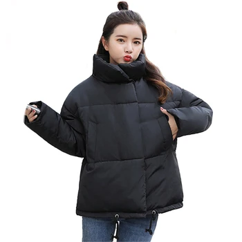 2019 Jacheta De Iarna Pentru Femei Stil Coreean Stand Guler Pieptul Butoane De Sex Feminin Palton Supradimensionat Vrac Femei Uza Scurt Hanorac