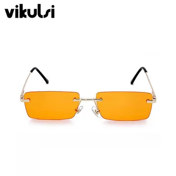2019 Lux Pătrat Mic de Femei ochelari de Soare de Designer de Brand Galben fără ramă de ochelari de Soare pentru Femei de Moda Retro Nuante lunetă ' 90 UV400