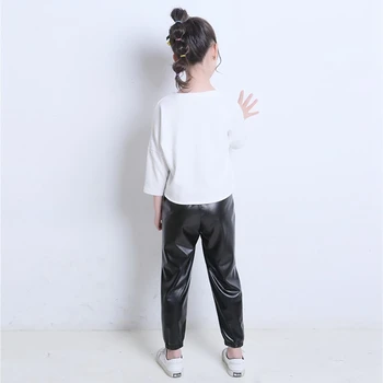 2019 Moda Copii Pantaloni de Toamna Copii Nou Haine Copii Fete din Piele Pu Fata Pantaloni Casual Pantaloni Harem 2-14Y A26