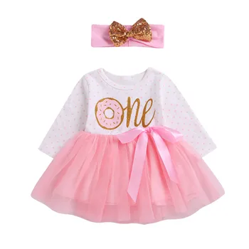 2019 Moda Copil Nou-născut Fete Prima Mea Aniversare de Imprimare Tutu Tulle Dress Banda 2 BUC pentru Fete Printesa Casual Costum Drăguț