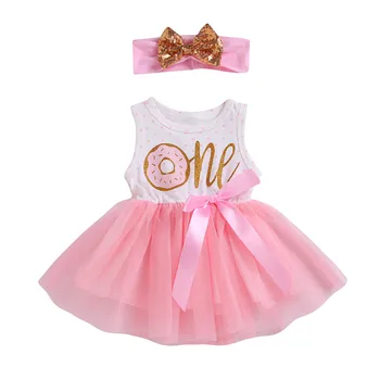 2019 Moda Copil Nou-născut Fete Prima Mea Aniversare de Imprimare Tutu Tulle Dress Banda 2 BUC pentru Fete Printesa Casual Costum Drăguț