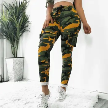 2019 Moda Militare de Camuflaj pantaloni femei Armata talie mare libertate de Camuflaj pantaloni Pantaloni Strada Jogger trening