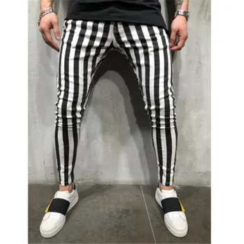 2019 Moda Pantaloni Slim Barbati Stretch Cu Dungi, Carouri Pantaloni Confortabil De Înaltă Talie Fermoar Casual Primavara Vara Toamna Masculin Pantaloni