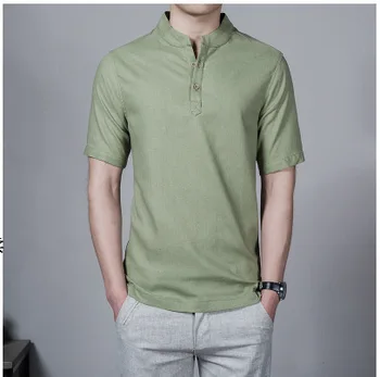2019 Noi Barbati Stand Guler tricou Chinezesc Stil Culoare Solidă Maneca Scurta tricou Topuri In Lenjerie Camasi Plus Dimensiune 5XL