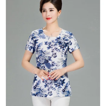 2019 Noi Femeile de Vara T-shirt Imprimat Lapte de Mătase Scurtă tricou Femei de vârstă Mijlocie Mama Haine Plus size L-4XL de sex Feminin Topuri Y54