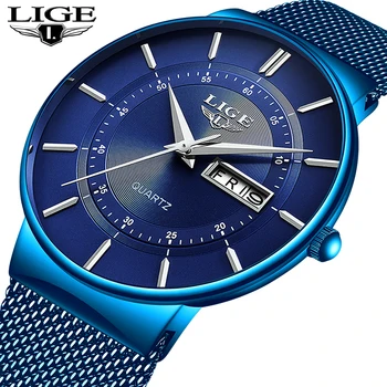 2019 Noi LIGE Moda Barbati Ceasuri de Top de Brand de Lux Albastru Oțel Inoxidabil Impermeabil Cuarț Ceas Barbati Casual Sport Ceas Militar