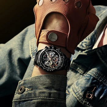 2019 nou Ai Lang ceas bărbați ceas mecanic automatic barbati negru tehnologie gol impermeabil bărbați ceas