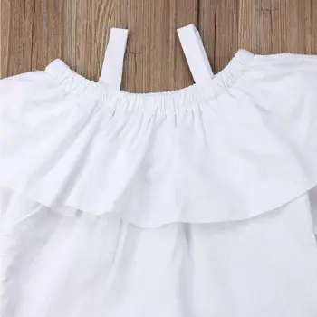 2019 Nou Brand de Moda pentru Sugari Copii Fete Copii 2 buc Haine Seturi de Volane Pe Umăr Alb T-Shirt, Blaturi Denim Pantaloni Rupti 3-8Y