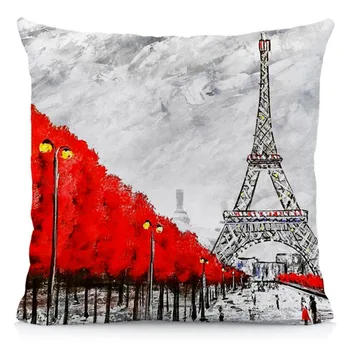 2019 Nou Față De Pernă Lenjerie De Pernă Acoperă Black & Red Paris Turnul Eiffel Cuplu Modern, Stil Decorative, Fete De Perna