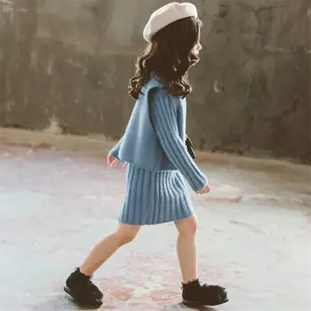 2019 Nou Toamna Iarna Copii Fete Faux Blană de Nurcă coreean Costum Copii Fete Vestă Îmbrăcăminte exterioară + Fusta Tricotate Seturi de 2 buc NO11
