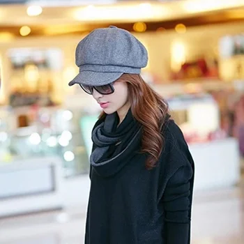 2019 nou versiunea coreeană pălării de valul octogonal capac toamna și iarna fata de slăbire lână bereta neagră capace