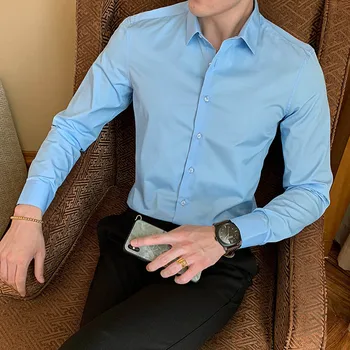 2019 Noua Moda Bumbac Camasa cu Maneca Lunga Culoare Solidă Slim Barbati Social Business Casual Alb Negru Tricou oficial din Asia Dimensiune 8XL