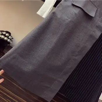 2019 Noua Moda de Toamna pentru Femei cu Maneca Lunga din Tricot Alb Topuri + Suspensor Dungi Patchwork Rochie Doamnelor Set 2 Bucati