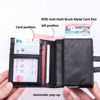 2019 Nouă Bărbați din Piele de Aluminiu Portofelul în Buzunarul din Spate de IDENTITATE a titularului Cardului RFID Blocking Mini Portofel Magic Automată Card de Credit Poseta de Monede