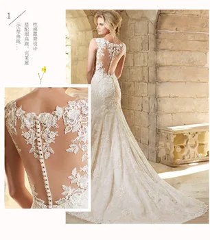 2019 O-gât rochie de mireasa elegant butonul înapoi vestido de noiva backless Trompeta capela tren halat de petrecere Personalizate rochie