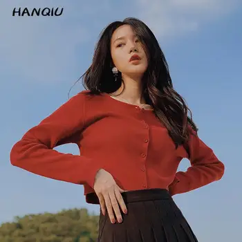 2019 roșu de Moda Tricotate Cardigan stil coreean Butonul până sexy Trunchiate Cardigan Femei Kawaii Cultură Pulover de iarna Topuri Streetwear