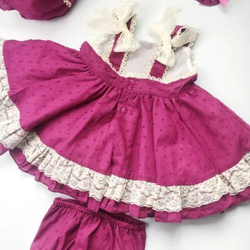 2019 vara noi sosiri spaniolă fete bumbac rochie de printesa de fata arc nod violet moale subțire rochie de fată copilul rochii de produs set de 4buc