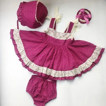 2019 vara noi sosiri spaniolă fete bumbac rochie de printesa de fata arc nod violet moale subțire rochie de fată copilul rochii de produs set de 4buc