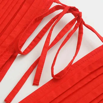 2019 Vara sexy V gât rochie mini femeile boho elegant papion fără mâneci talie elastic cutat șic O linie de rochii roșii vestidos