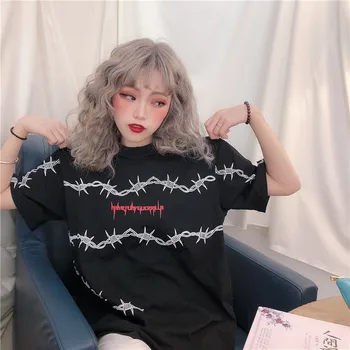 2019 Vara Tricou Femei de Moda Spini Model Imprimate Vrac Harajuku tricou Casual cu Maneci Scurte O-Gât Streetwear Topuri&Tricouri
