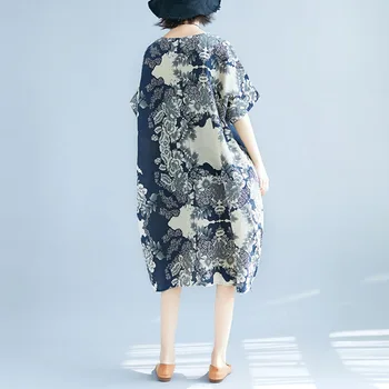 2019 Vară de Moda de Lenjerie de pat din Bumbac Rochie Femei Îmbrăcăminte de Naționalitate Stil Plus Dimensiune 4XL 5XL 6XL Liber Casual de Dimensiuni Mari Rochii