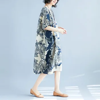2019 Vară de Moda de Lenjerie de pat din Bumbac Rochie Femei Îmbrăcăminte de Naționalitate Stil Plus Dimensiune 4XL 5XL 6XL Liber Casual de Dimensiuni Mari Rochii