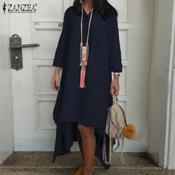 2019 ZANZEA Moda Topuri Asimetrice pentru Femei Rochie Camasa Casual cu Maneci Lungi Tunci Vestidos de sex Feminin Maneca Lunga Haina Plus Dimensiune