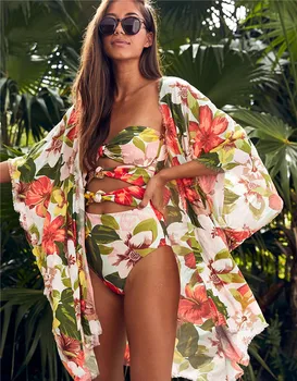 2020 Backless Tunica Rochie de Plaja Bikini Rochie Lunga de Imprimare de Costume de baie Femei Acoperi costume de Baie pe Plajă Pareo Saida de Praia