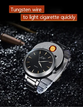 2020 Barbati Ceas fără flacără de Încărcare USB Bricheta Ceasuri Barbati Negru Tungsten din Oțel Cuarț Ceasuri de mana Tigara Cadouri pentru Iubit