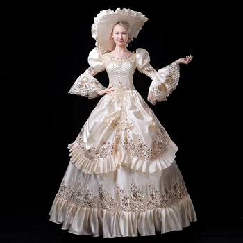 2020 Bej Costume în stil European, Curtea de Haine Retro Elegant Lady Rochie de Petrecere Grupul Partidului Show de Catwalk Femei Costume Teatru