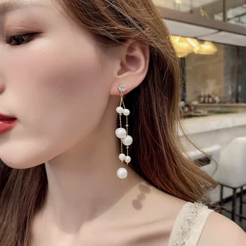 2020 Bijuterii De Nunta Simulate Perla Lung Picătură Cercei Pentru Femeile Coreeană De Moda Elegant Tassel Cercei Bijuterii Cadouri