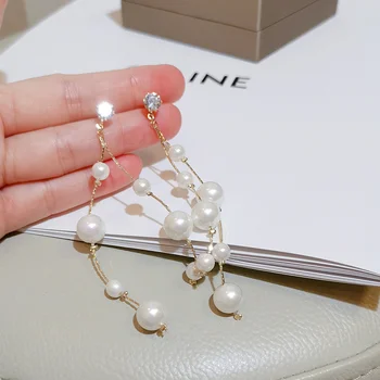 2020 Bijuterii De Nunta Simulate Perla Lung Picătură Cercei Pentru Femeile Coreeană De Moda Elegant Tassel Cercei Bijuterii Cadouri