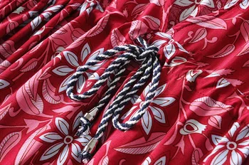 2020 BOHO ROSU imprimeu floral Flare Sleeve Side Split Rochie Adânc V gâtului Vacanță Femei Regla Talie Cordon Rochii Lungi Vestidos