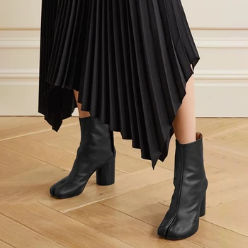 2020 Brand Designer De Moda Split Toe Din Piele Cizme Femei Tabi Cizme Indesata Rotund Tocuri Inalte Femei Cizme De Blana De Iarnă Pantofi Pentru Femei