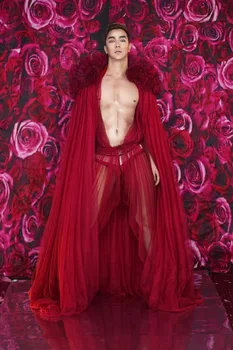 2020 Bărbați Femei Flori Rosii Vedea Prin Rochie Sărbători Ziua De Naștere Rochie De Seară Bar Cantareata Arata Costum De Scenă De Dans Rochie Lunga