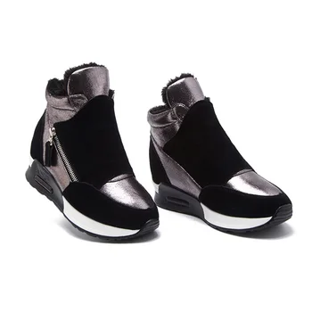2020 Cald Pantofi de piele de Căprioară Cizme de Piele Femei Pantofi de Iarna de Moda Ins Femei Adidași Înălțimea Creșterea Pantofi Cizme de Zapada KT004