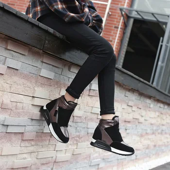 2020 Cald Pantofi de piele de Căprioară Cizme de Piele Femei Pantofi de Iarna de Moda Ins Femei Adidași Înălțimea Creșterea Pantofi Cizme de Zapada KT004