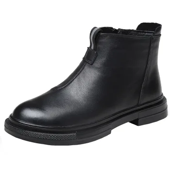 2020 Cizme De Moda Pentru Femei De Iarnă Pantofi Din Piele De Pluș Cald Femei Glezna Cizme De Piele De Vaca Doamnelor Încălțăminte Neagră A3103