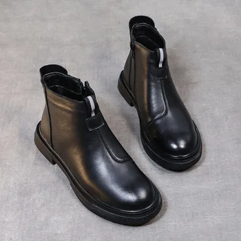 2020 Cizme De Moda Pentru Femei De Iarnă Pantofi Din Piele De Pluș Cald Femei Glezna Cizme De Piele De Vaca Doamnelor Încălțăminte Neagră A3103