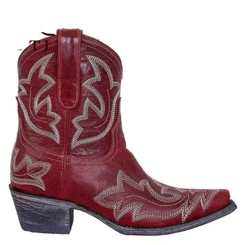 2020 Clasic Brodate Vest Cizme de Cowboy pentru Femei din Piele Fermiera Cizme Tocuri Joase Pantofi Genunchi Ridicat Cizme