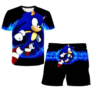 2020 Copii Haine Baieti Adolescenti Desene animate, Costume de Desene animate Sonic T-shirt și pantaloni Scurți de Vară baietel Costume Teuri de Sus se Potriveste de la 4 la 14 Ani